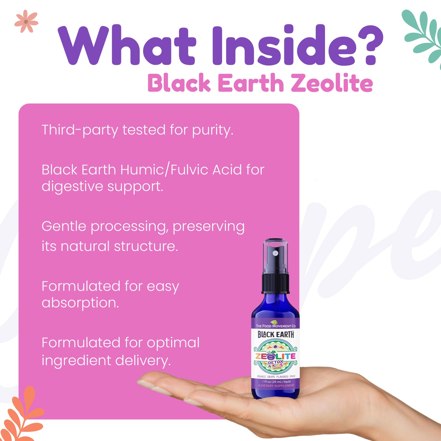 Zeolite Detox 4 Kids, Organic Grape Flavor - Gentle Zeolite Liquid with Black Earth Humic and Fulvic Acid, Supports Natural Detoxification, 1 fl oz Pump Spray