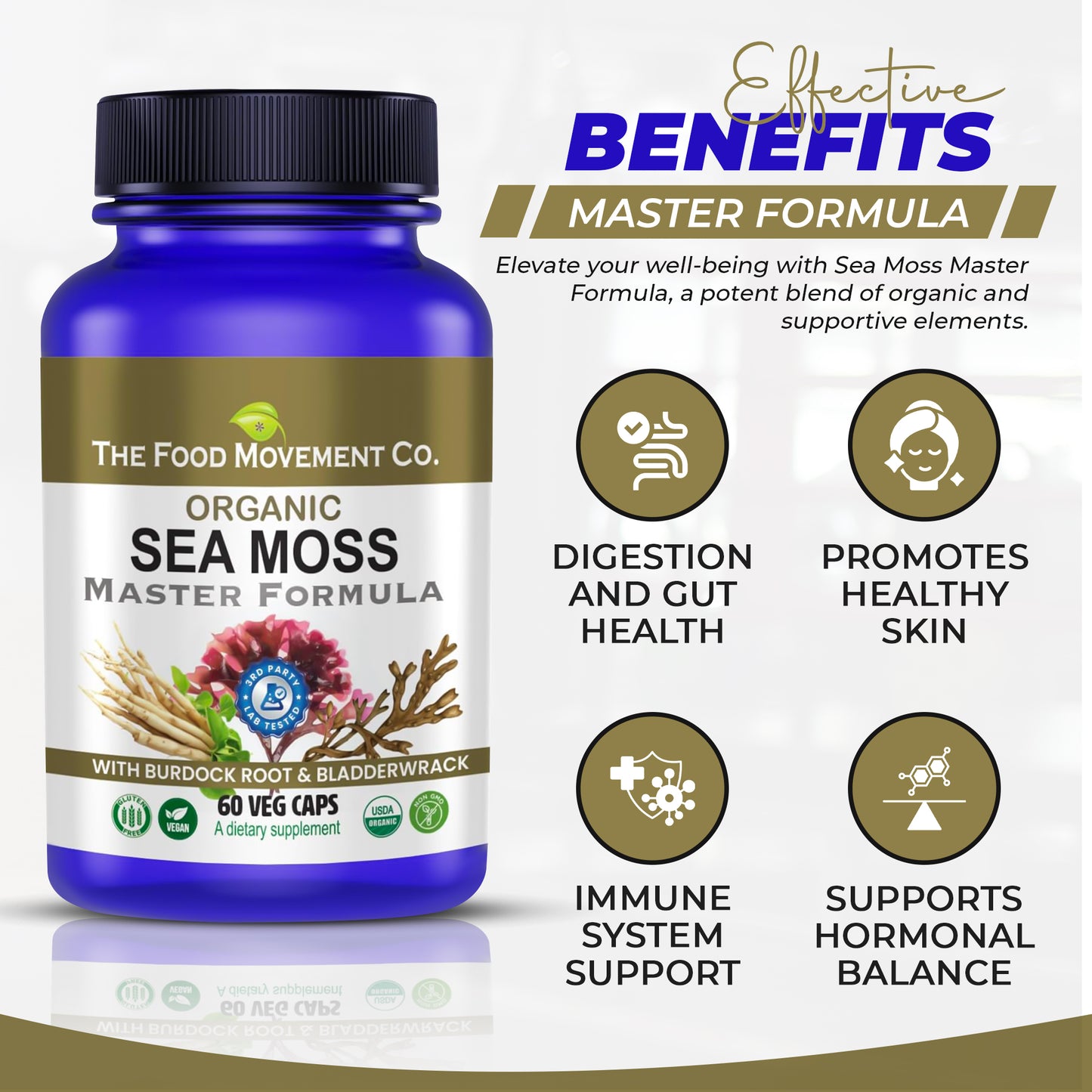 Sea Moss Master Formula - certified organic (Irish Sea Moss, Burdock Root & Bladderwrack) 60 or 120 vegan capsules
