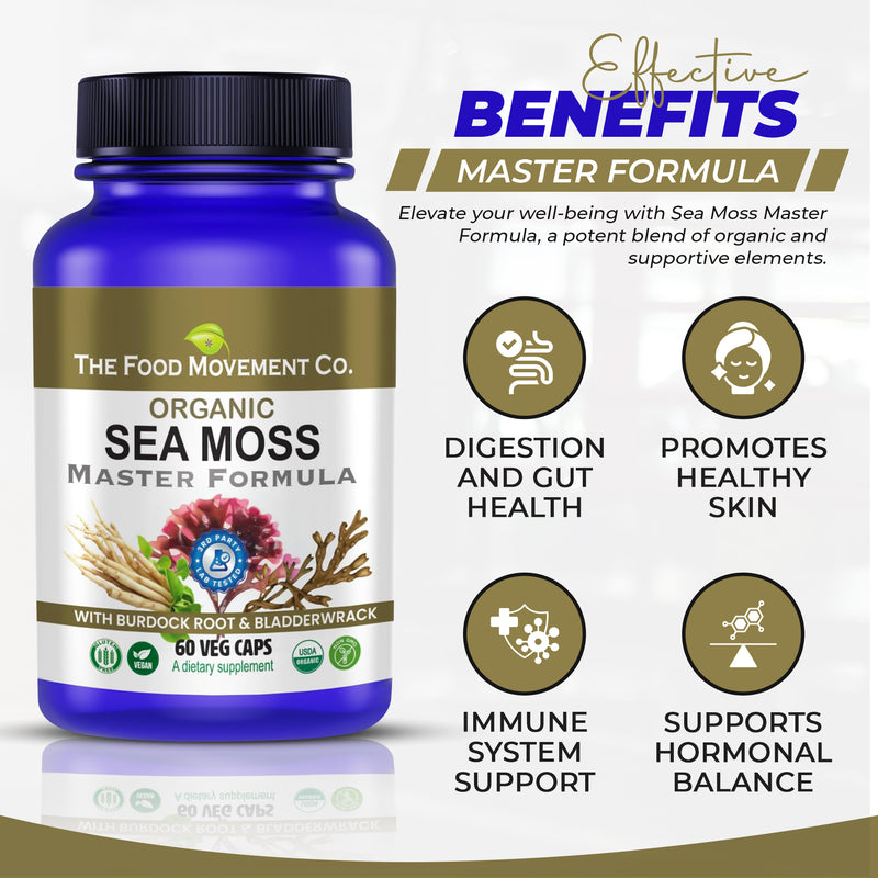 Sea Moss Master Formula - certified organic (Irish Sea Moss, Burdock Root & Bladderwrack) 60 or 120 vegan capsules
