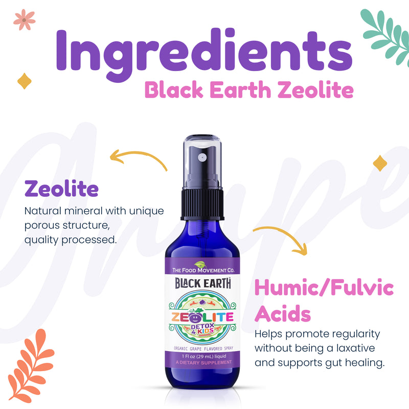 Zeolite Detox 4 Kids, Organic Grape Flavor - Gentle Zeolite Liquid with Black Earth Humic and Fulvic Acid, Supports Natural Detoxification, 1 fl oz Pump Spray