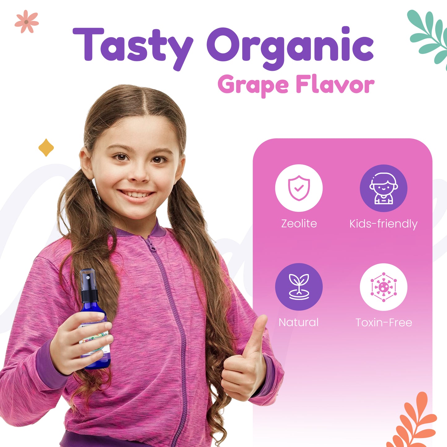 Zeolite Detox 4 Kids, Organic Grape Flavor - Gentle Zeolite Liquid with Black Earth Humic and Fulvic Acid, Supports Natural Detoxification, 1 fl oz Pump Spray