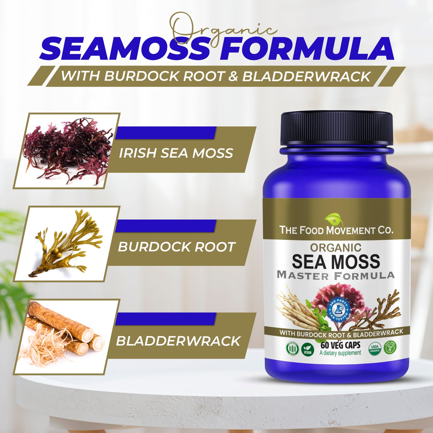 Sea Moss Master Formula - certified organic (Irish Sea Moss, Burdock Root & Bladderwrack) 60 or 120 vegan capsules