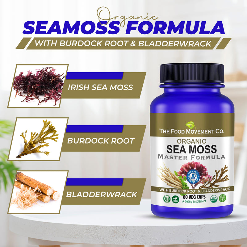 Sea Moss Master Formula - certified organic (Irish Sea Moss, Burdock Root & Bladderwrack) 60 or 120 vegan capsules