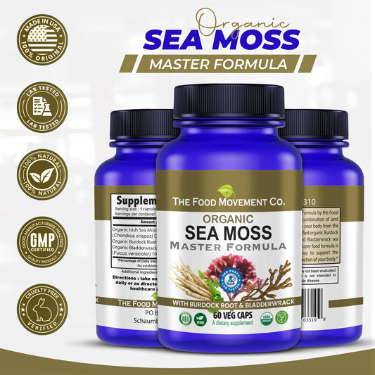 Sea Moss Master Formula - certified organic (Irish Sea Moss, Burdock Root & Bladderwrack) 60 or 120 vegan capsules