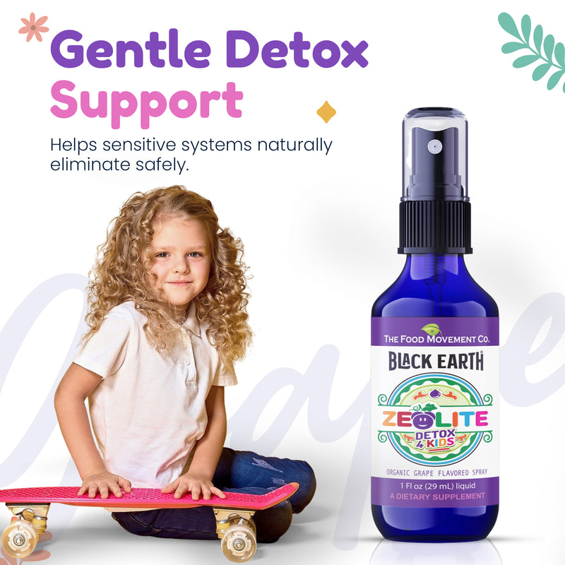 Zeolite Detox 4 Kids, Organic Grape Flavor - Gentle Zeolite Liquid with Black Earth Humic and Fulvic Acid, Supports Natural Detoxification, 1 fl oz Pump Spray