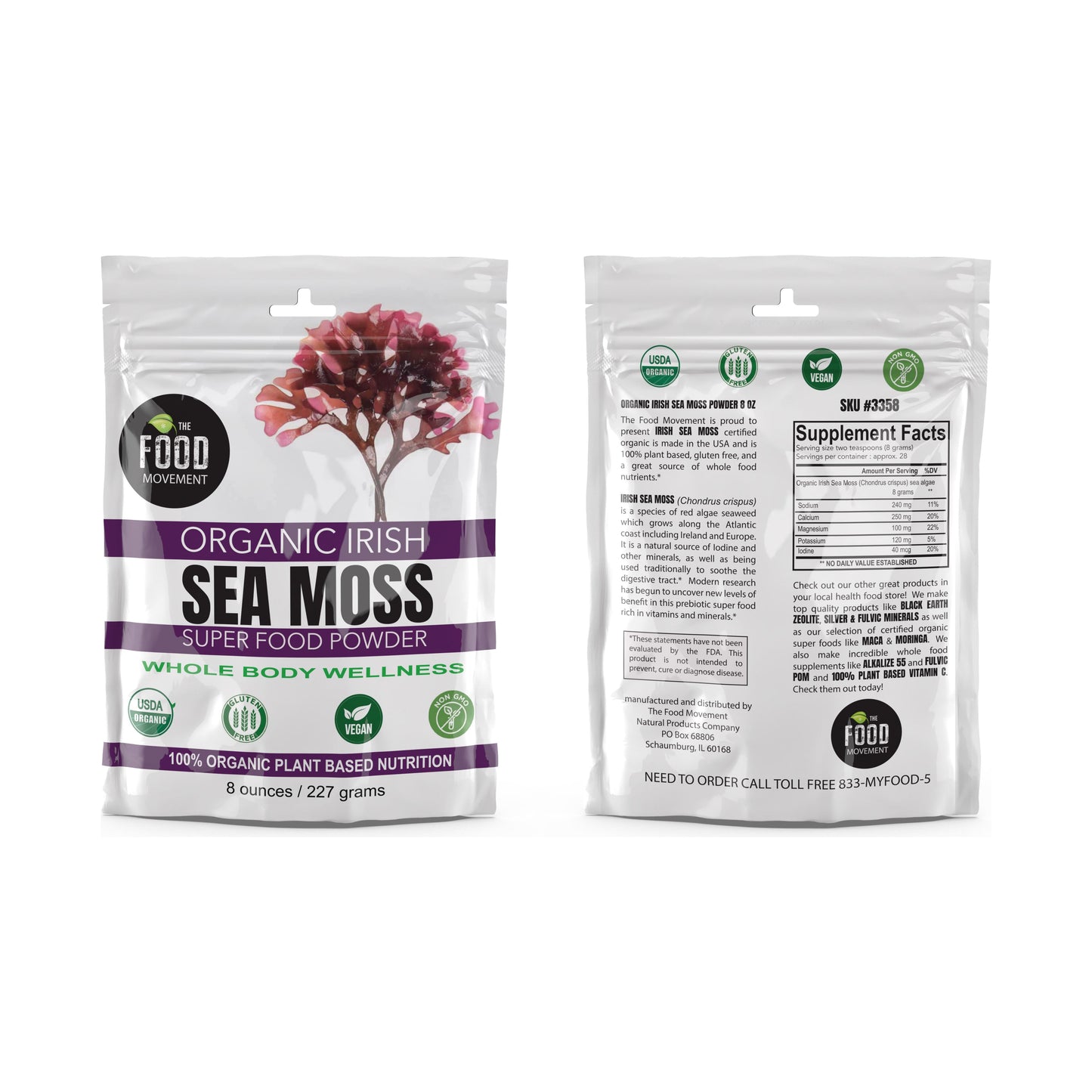 Irish Sea Moss, organic powder 8 oz pouch