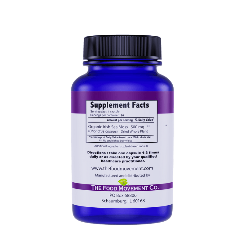 Irish Sea Moss, 60 vegan capsules - organic sea minerals prebiotic food for detox and thyroid support immune health - The Food Movement Natural Products Company