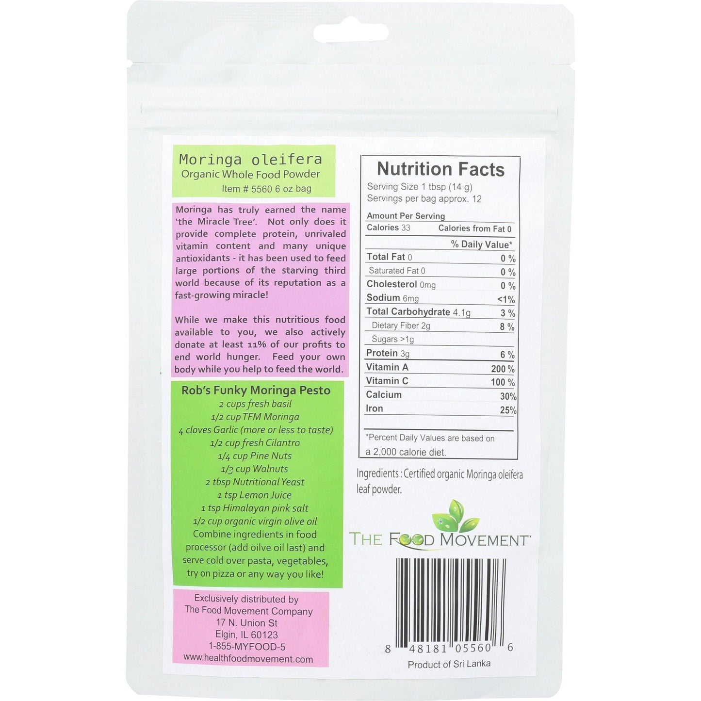 Moringa - raw organic powder - The Food Movement
