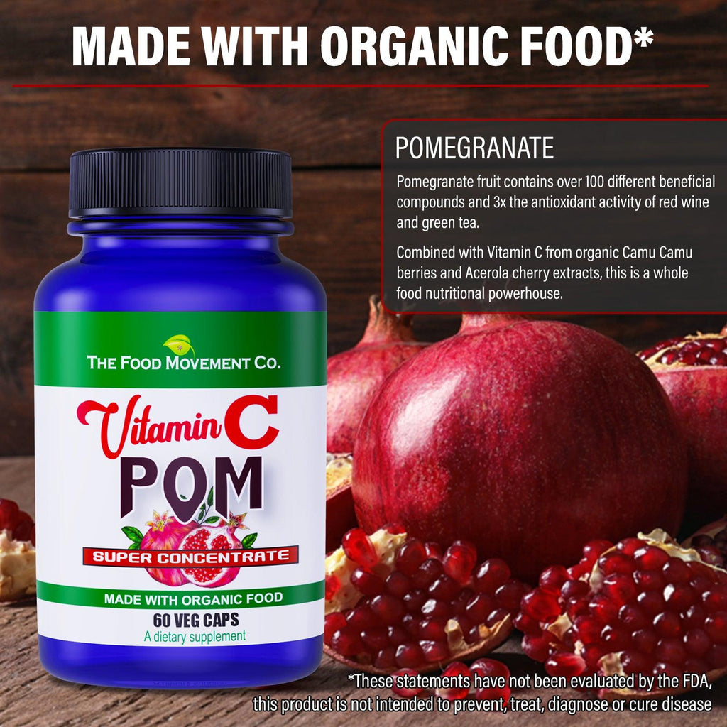 Vitamin C Pomegranate, certified organic 60 vegan capsules - The Food Movement Natural Products Company
