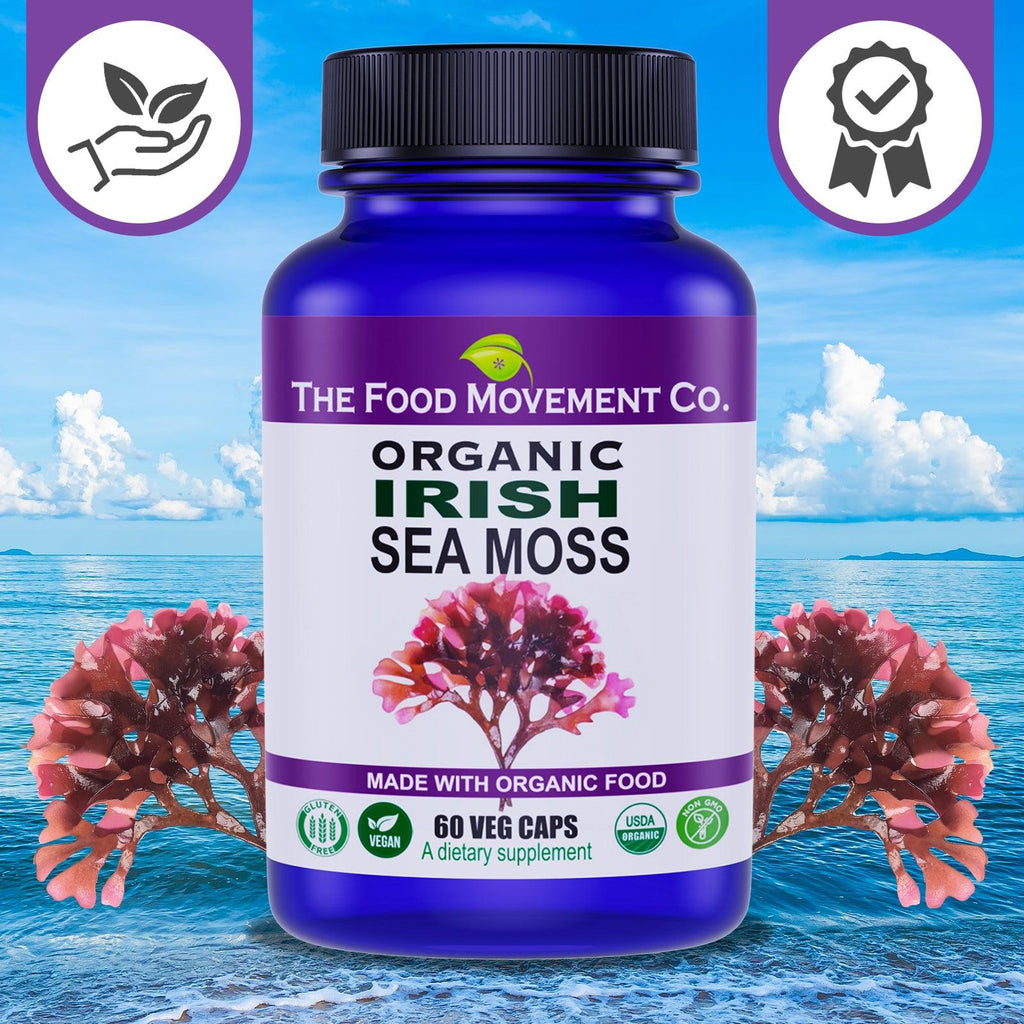 Irish Sea Moss, 60 vegan capsules - organic sea minerals prebiotic food for detox and thyroid support immune health - The Food Movement Natural Products Company