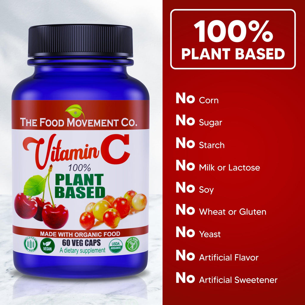 Vitamin C, 100% Plant Based, certified organic - 60 veg caps - The Food Movement Natural Products Company