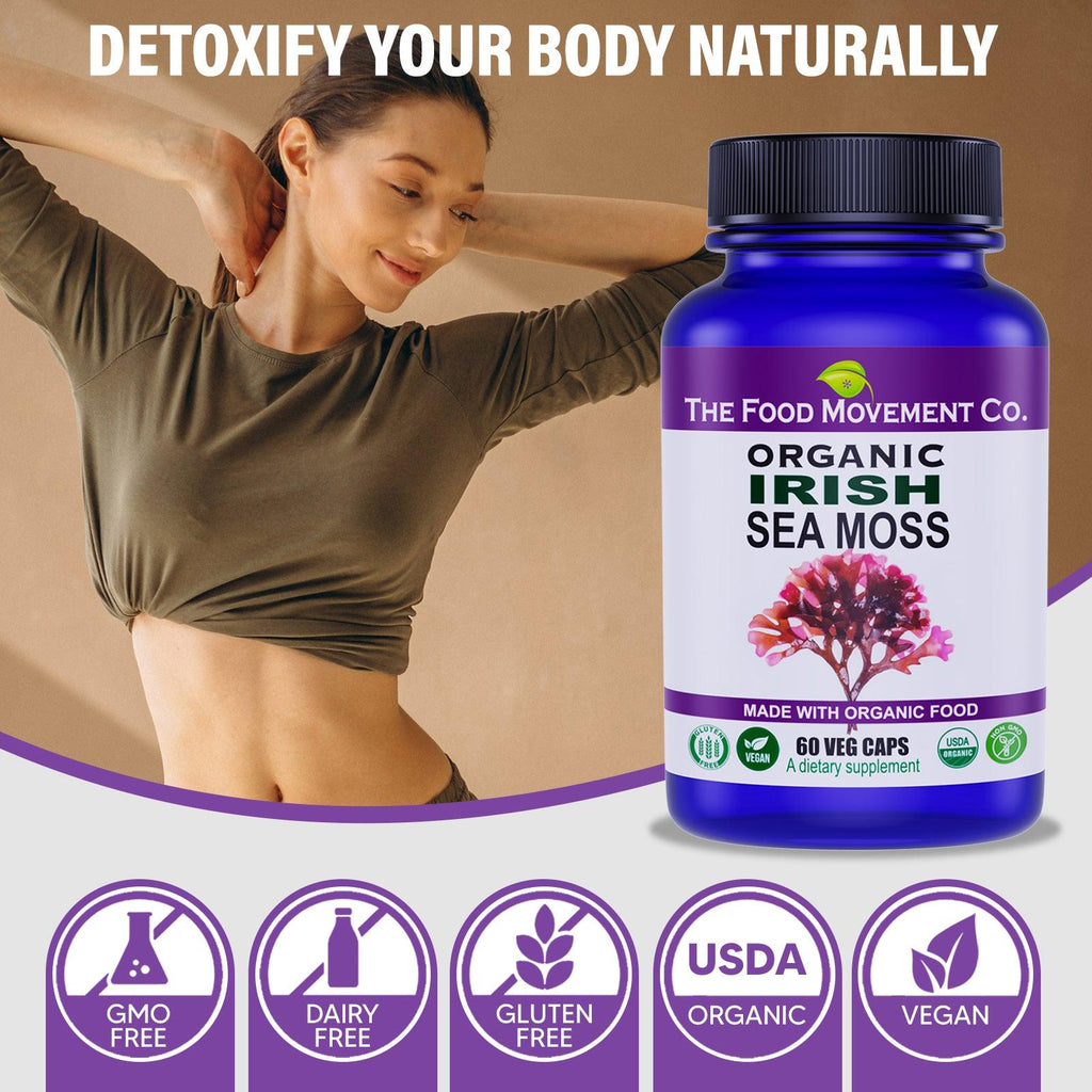 Irish Sea Moss, 60 vegan capsules - organic sea minerals prebiotic food for detox and thyroid support immune health - The Food Movement Natural Products Company