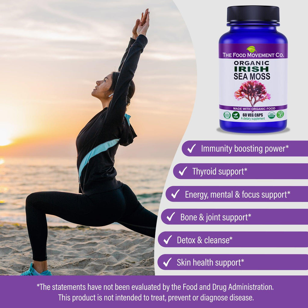 Irish Sea Moss, 60 vegan capsules - organic sea minerals prebiotic food for detox and thyroid support immune health - The Food Movement Natural Products Company